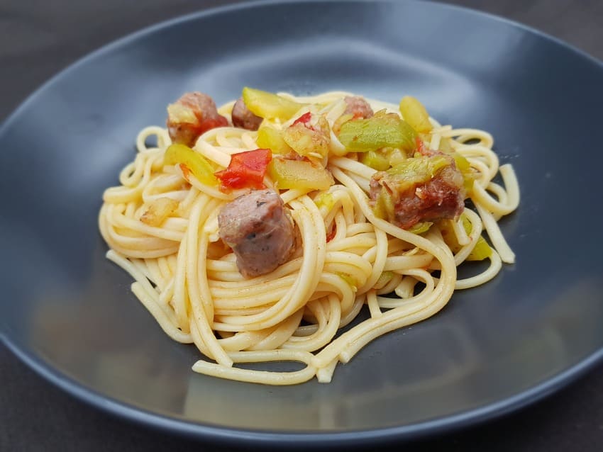 Spaghetti courgettes saucisses